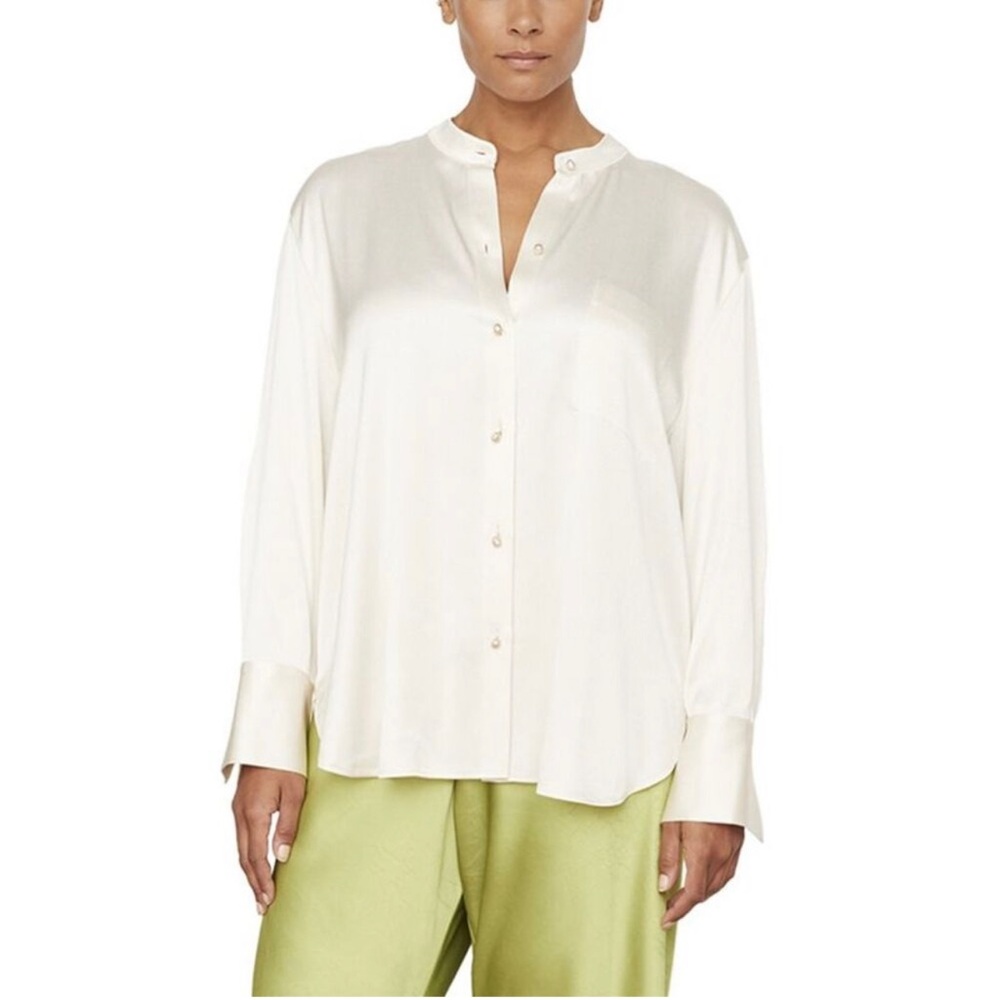 Vince Womens Plus Relaxed Band Collar Shirt 2X 3X Blouse Tunic